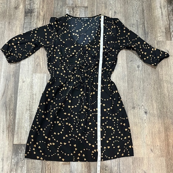 BeBop Black Tan Hearts Mini Dress Sz L Whimsigoth Cute Retro Twee Addams - Picture 7 of 11